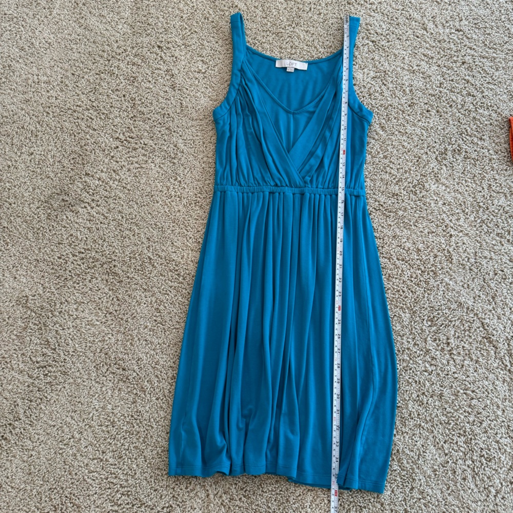 Loft Blue Jersey Knit Sleeveless Dress layered top & stretch waist. Size Small - Picture 5 of 7
